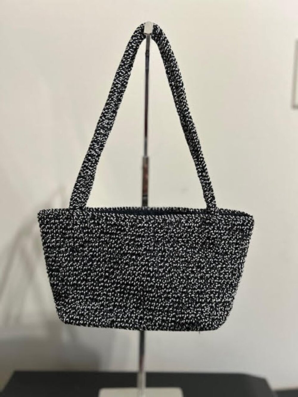 The Sak Elliott Lucca Black White Crochet Shoulder Bag Tweed Boho